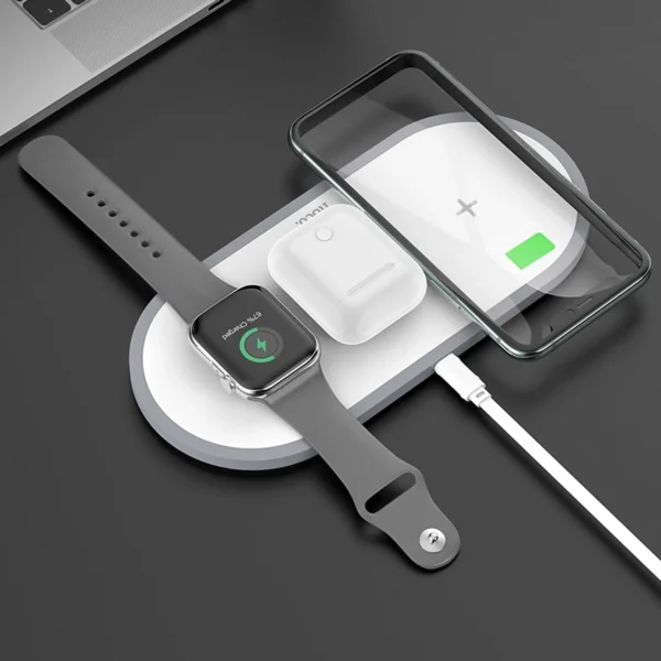 Cargador Inalámbrico 3 en 1 Hoco CW24: Carga Simultánea para tu iPhone, Apple Watch y AirPods