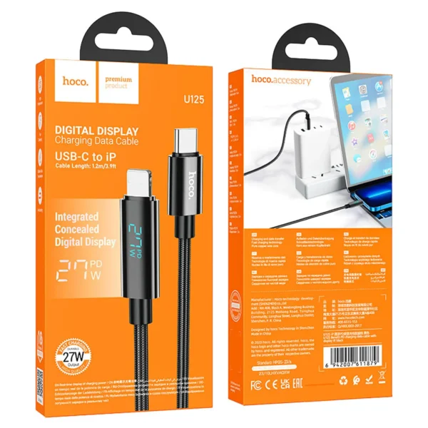 Hoco U125 | Cable Carga Rápida PD (27W) USB-C a Lightning para iPhone - Imagen 3